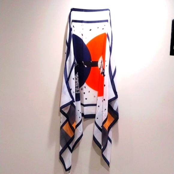 Coco Puss Korean Colorful Women's Large Scarf 33x70" - Red, Orange, Blue, Grey - Picture 3 of 8